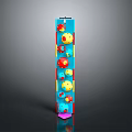 Wooden Stone Column With Blue Body Red Yellow Circular Decorations And Pink Base