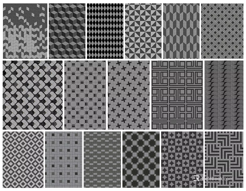 Diverse Geometric Patterns For Plaza Pavement Design And Textures 3d model 