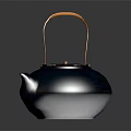 Silver Teapot with Copper Handle and Perforated Texture on Black Background with Clear Reflection 3d model