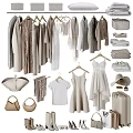 Stylish Clothes With Dresses Tops Coats Bags Hats And Suitcases In Neutral Tones On Hangers