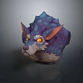 Mythical Fantasy Creature Wolf Head With Spiked Blue Purple Fur And Glowing Yellow Eyes