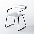 Minimalist Modern Leisure Chair With Metal Frame Leather Seat Rolled Backrest And Sleek Armrests