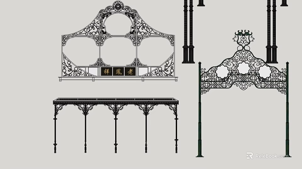 Artistic Ironwork Crafted Furniture Decorative Lamp Posts And Ornate Railings Design 3d model 