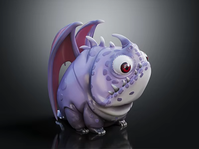 Cute Purple Fantasy Creature Character With Big Red Eyes Spotted Skin And Bat Wings 3d model