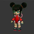 Cartoon Girl Character With Black Double Buns Red Outfit And Candy Cane