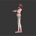 Red Haired Girl In Pink Jacket Holding Violin With Green Shorts And Pink Shoes