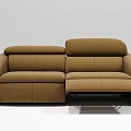 Modern Brown Leather Two Seater Sofa With Reclining Footrest For Living Room