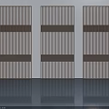Three Modern Swing Doors With Vertical Stripes And Blue Horizontal Decorative Panels 3d model