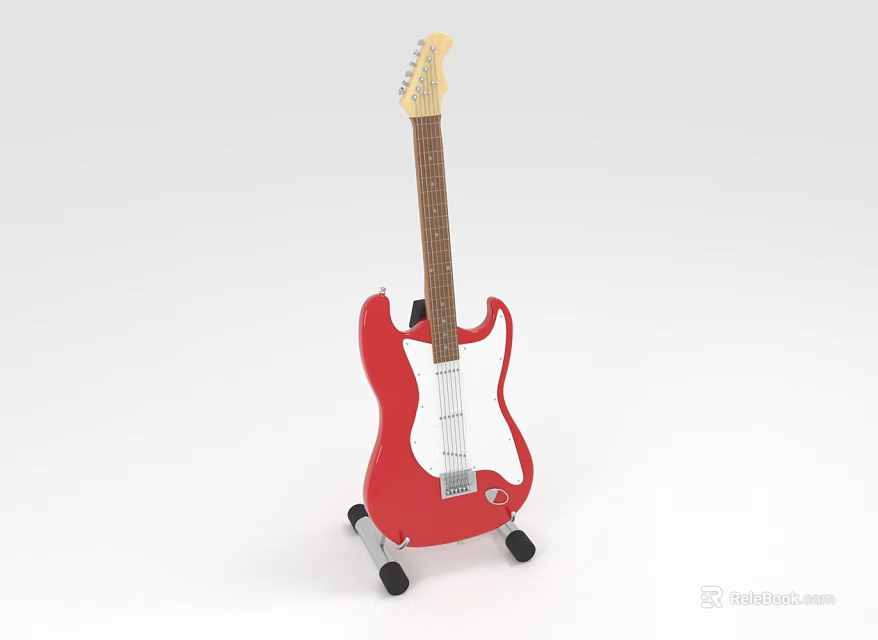 Red Electric Guitar Musical Instrument On Stand With Classic Design And Quality Craftsmanship 3d model 