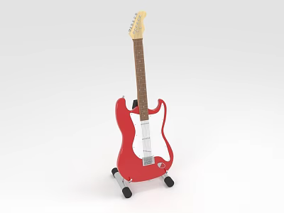 Red Electric Guitar Musical Instrument On Stand With Classic Design And Quality Craftsmanship 3d model