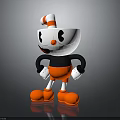 3D Cartoon Cup Character With Red White Striped Hat Black Body Orange Shorts And Shoes