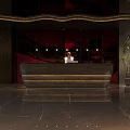 White Bear Statue In Modern Hallway With Dark Walls Marble Floor Lighting And Display Cabinets