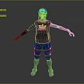 Game Movie Character Featuring Colorful Hair Helmet Mechanical Arm Black Graphic T-Shirt And Cargo Pants