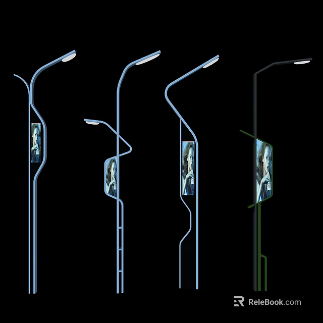 Modern Outdoor Lights with Various Designs and Integrated Digital Screens for Urban Street Illumination 3d model 