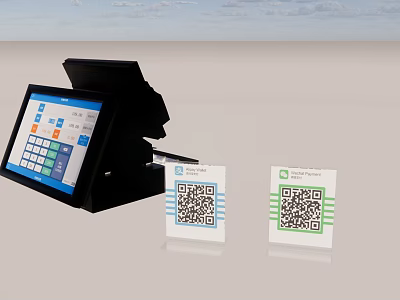 Modern Commercial Equipment Featuring Touchscreen Cash Register And QR Code Payment Tools 3d model