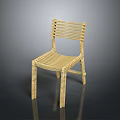 Natural Wooden Dining Chair With Striped Backrest And Simple Seat Design