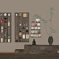 Tea tea set related display wall 3d model