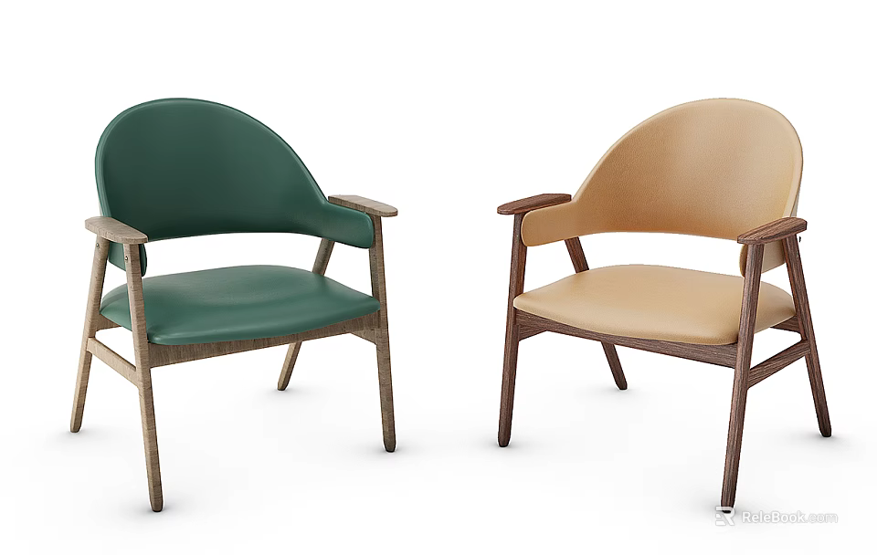 Modern Upholstered Armchairs in Green and Beige with Wooden Frames Stylish Design 3d model 