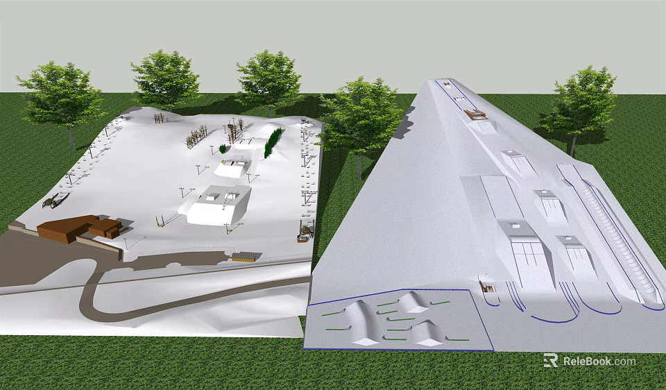 Outdoor Sports Fitness Area Design With Running Track Green Trees And Exercise Facilities 3d model 