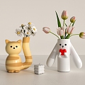 Cartoon Animal Vase Cat Rabbit 3d model