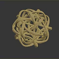 Shiny Golden Spherical Sculpture With Intertwined Metal Strips On Dark Background