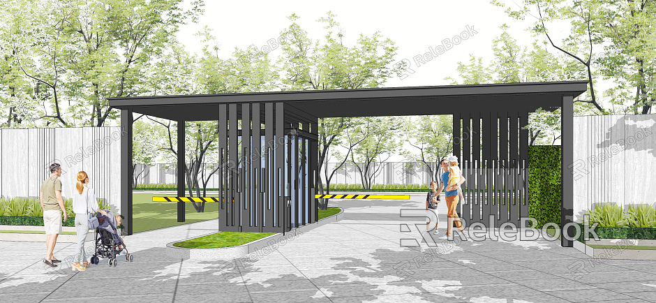 Modern Gate Residential District Gate Head Landscape Entrance Landscape Post model