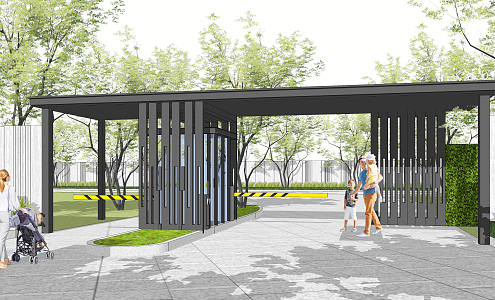 Modern Gate Residential District Gate Head Landscape Entrance Landscape Post 3d model