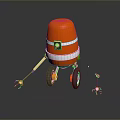 Game Movie Orange White Striped Robot Character With Red Logo Mechanical Arm And Small Companion