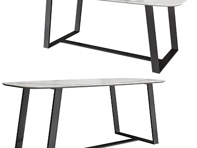 Modern Rectangular Dining Table With Marble Top And Black Metal Legs 3d model