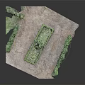Green Plants Covered Bench And Rectangular Structure On Sandy Soil Ground 3d model