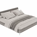 Modern Double Bed With Gray Upholstered Frame White Bed Sheets Striped Throw Blanket And Pillows 3d model