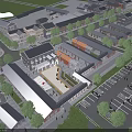 Aerial View Of Industrial Workshop Complex With Greenery Parking Area And Road Network