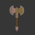 Decorative Battle Axe With Intricate Celtic Patterns Double Blades Gemstone Accent And Leather Wrapped Handle