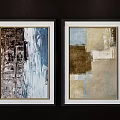 Two Framed Abstract Paintings With Blue Brown Beige Tones And Textured Brushstrokes