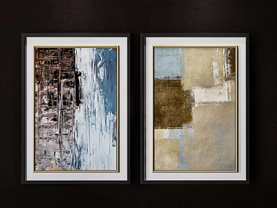 Two Framed Abstract Paintings With Blue Brown Beige Tones And Textured Brushstrokes 3d model