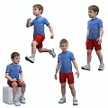 Kids In Blue Shirts And Red Shorts Showing Different Action Poses