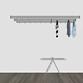 Overhead Clothes Rack With Hanging Garments And Floor Drying Stand 3d model