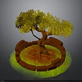 Yellow Leaved Tree With Red Brick Circular Wall And Green Grass Base