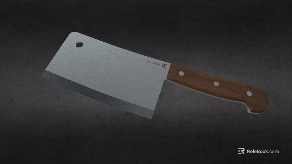 Sharp Textured Kitchen Knife With Metal Blade And Wooden Handle Featuring Small Holes For Cooking 3d model 