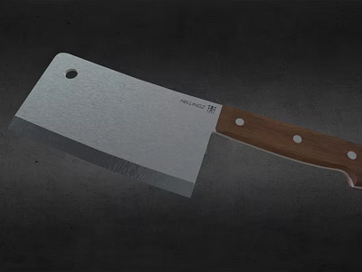 Sharp Textured Kitchen Knife With Metal Blade And Wooden Handle Featuring Small Holes For Cooking 3d model