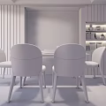 Modern Dining Table Set with Brown and Gray Chairs Decorative Painting and Bookshelf