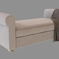 Beige Diamond Tufted Ottoman With Rolled Armrest Gold Legs And Gray Throw Blanket
