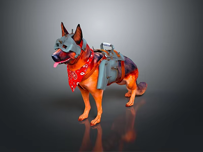 Brave German Shepherd Dog Companion With Red Bandana And Backpack Gear 3d model