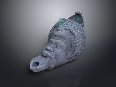 Gray Human Head Shaped Decorative Household Item With Curly Hair And Green Accent 3d model