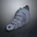 Gray Human Head Shaped Decorative Household Item With Curly Hair And Green Accent