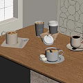 Stylish Various Cups on Wooden Table with Lids White Coffee Cups Small Spoons and Marshmallows