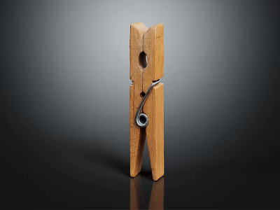 Durable Wooden Clothespin with Metal Spring for Essential Household Drying Use 3d model