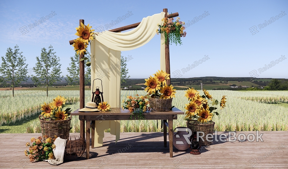 Modern Outdoor Rice Field Camping Sketch Meichen Sunflower Meichen Atmosphere Hanging Cloth Bamboo Flower Basket Outdoor Wedding Meichen model