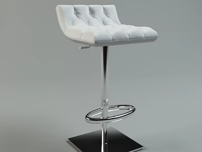 Modern Bar Stool With White Tufted Upholstered Seat And Silver Metal Base Footrest 3d model