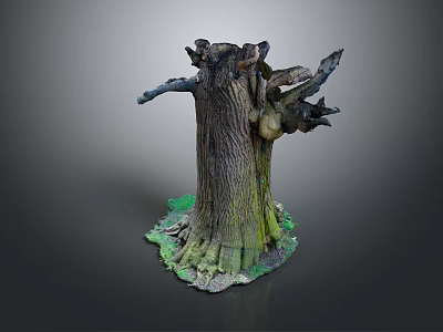 Natural Wood And Stone Tree Stump With Rough Bark Texture And Green Moss 3d model